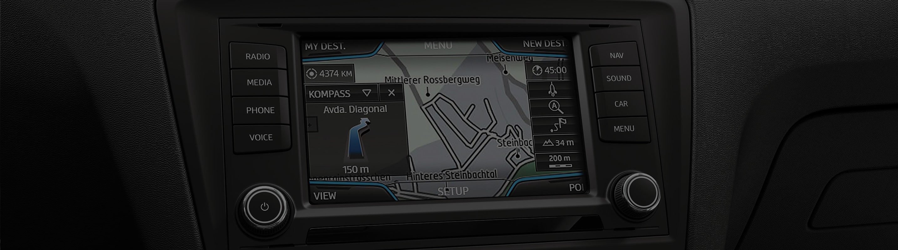 SEAT Navi System car map updates - generic map view dashboard orange outline